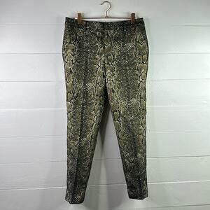 WORTHINGTON Tan Gold Gray Snake Print Straight Leg Pleated Pants Size 4